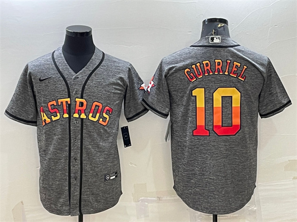 Men's Houston Astros #10 Yuli Gurriel Gray Cool Base Stitched Baseball Jersey